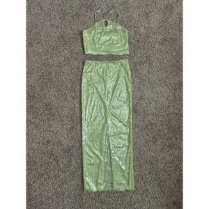 Pistachio Green Sequin 2 Piece Skirt Set
